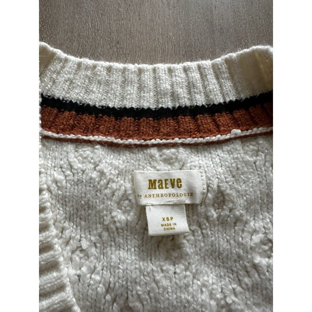 Maeve Anthropologie Willa Cable-Knit Sweater Vest White Size XS Petite Fall - Picture 4 of 8
